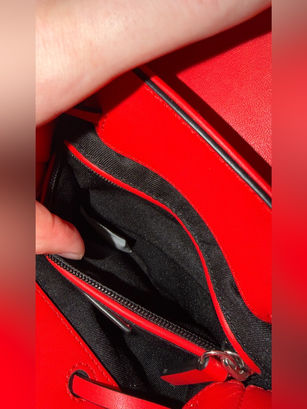 French Connection Cherry Red Faux Leather Tassel Mini Backpack - Picture 12 of 13
